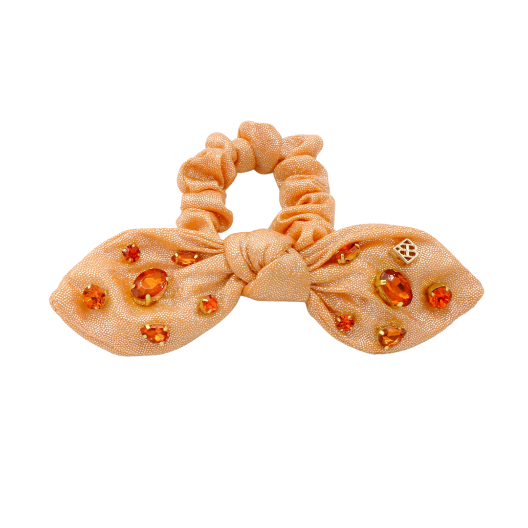 Shimmer Bow Scrunchie with Hand Sewn Crystals in Orange