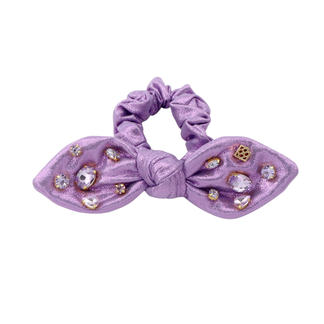 Shimmer Bow Scrunchie with Hand Sewn Crystals in Purple