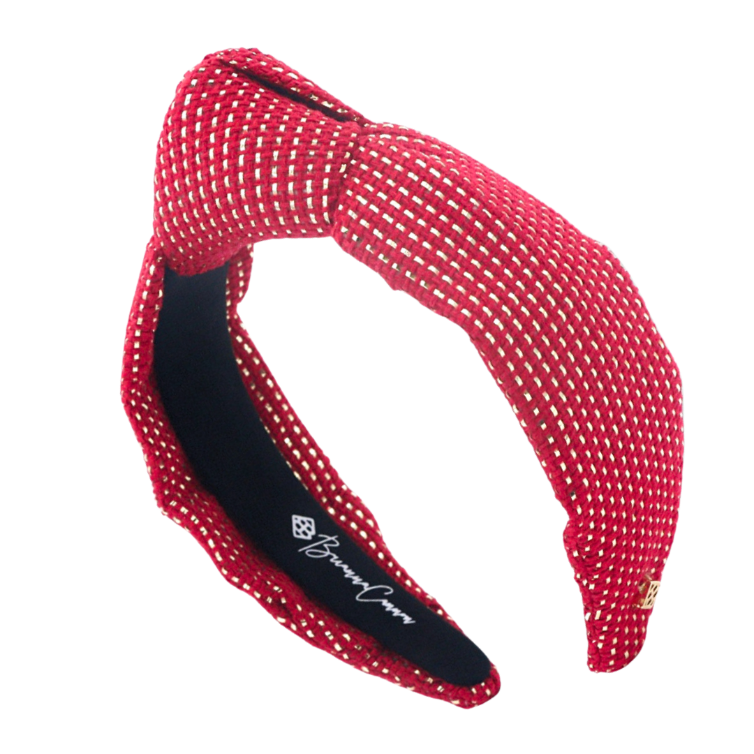 Adult Size Solid Tweed and Gold Headband in Red