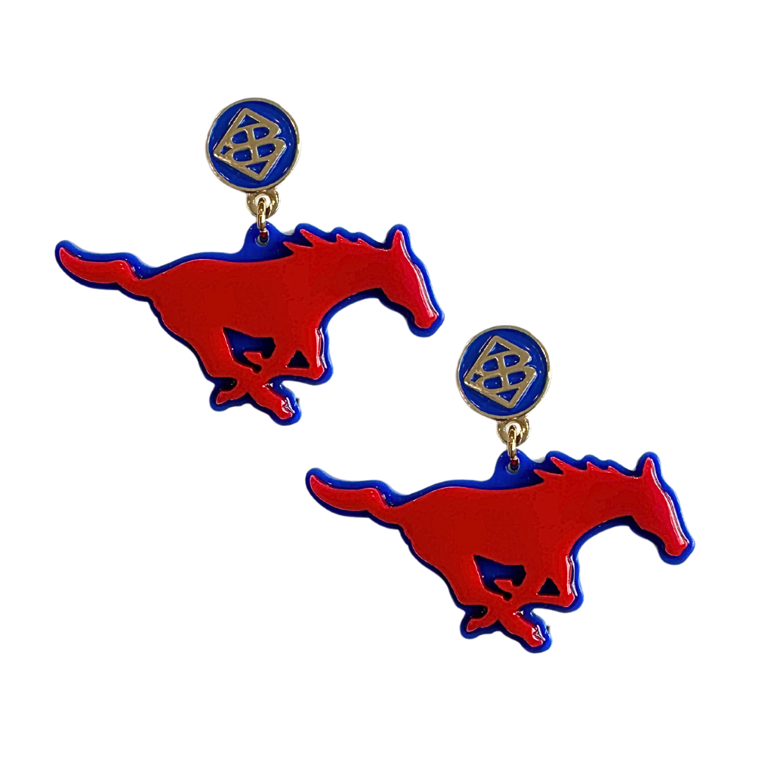 SMU Red Mustang Logo Earrings