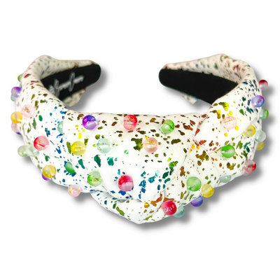 Rainbow Metallic Splatter Paint Beaded Headband