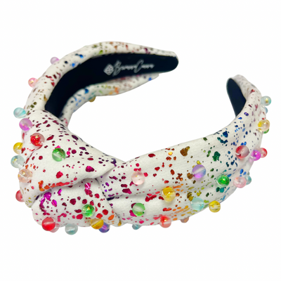 Rainbow Metallic Splatter Paint Beaded Headband